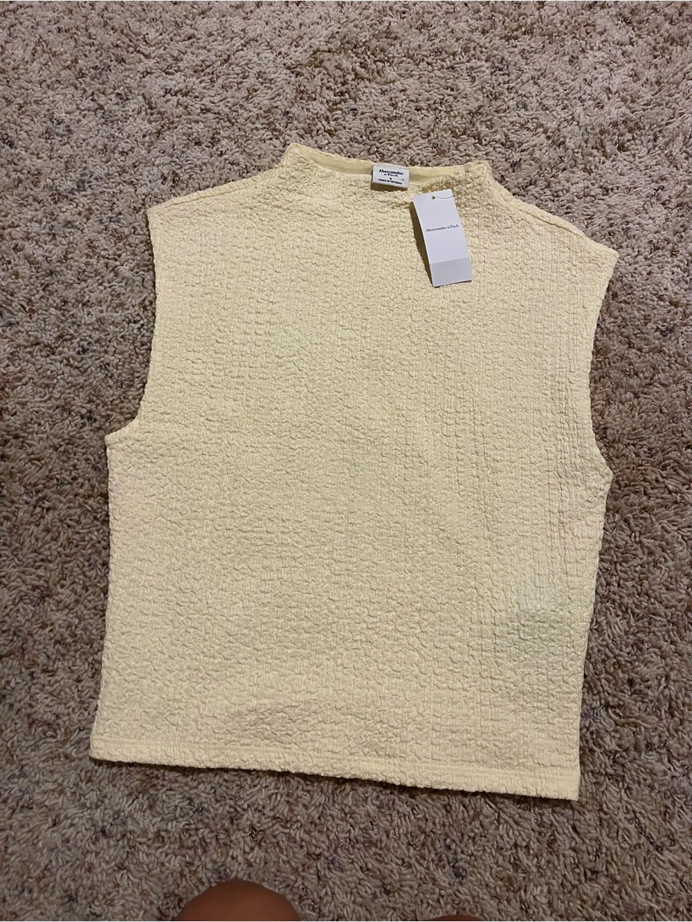 Abercrombie & Fitch Sleeveless Textured Mock Neck Top - Light Yellow